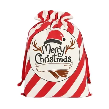 Custom Christmas-Print Cotton Canvas Drawstring Gift Bag
