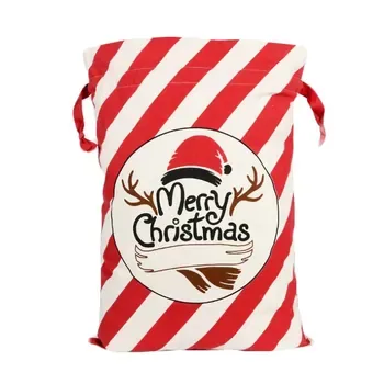 Custom Christmas-Print Cotton Canvas Drawstring Gift Bag
