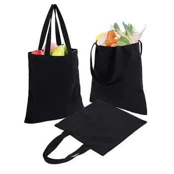 Custom Foldable Black Canvas Shopping Tote