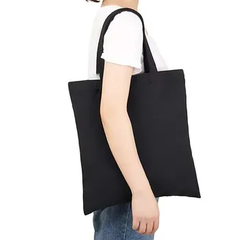 Custom Foldable Black Canvas Shopping Tote