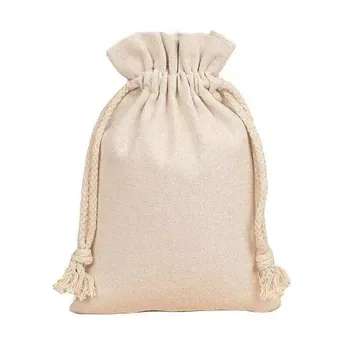 Custom Beige Cotton Canvas Drawstring Bag