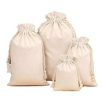 Custom Beige Cotton Canvas Drawstring Bag