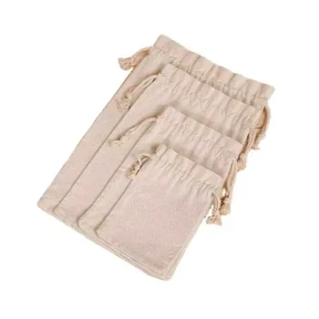 Custom Beige Cotton Canvas Drawstring Bag