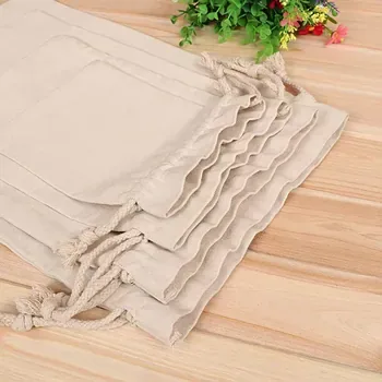 Custom Beige Cotton Canvas Drawstring Bag
