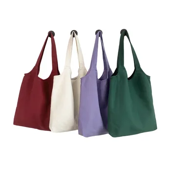 Purple Cotton Canvas Shoulder Tote