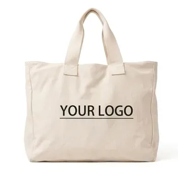 Oversized Cotton Canvas Shoulder Shopping Bag