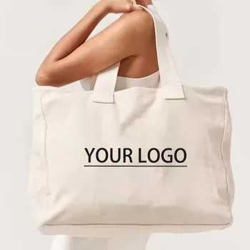 Oversized Cotton Canvas Shoulder Shopping Bag