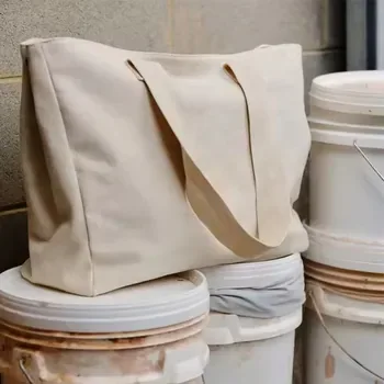 Oversized Cotton Canvas Shoulder Shopping Bag