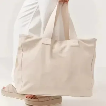 Oversized Cotton Canvas Shoulder Shopping Bag