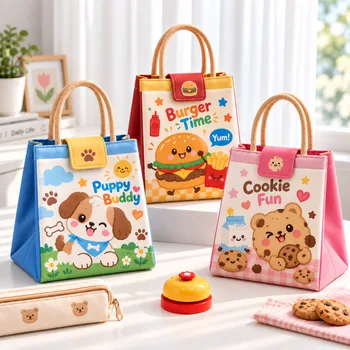 Cartoon-Print Insulated School Lunch Bag