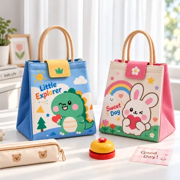 Cartoon-Print Insulated School Lunch Bag