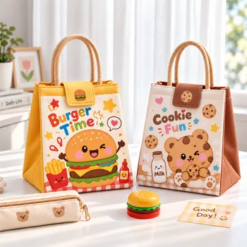Cartoon-Print Insulated School Lunch Bag