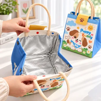 Cartoon-Print Insulated School Lunch Bag