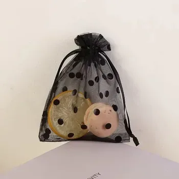 White Dot Organza Gift Pouch 5x7in