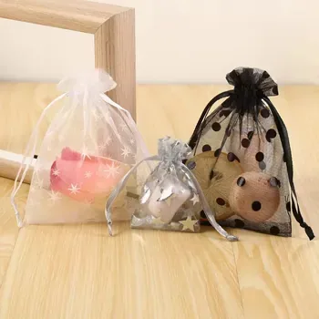 White Dot Organza Gift Pouch 5x7in