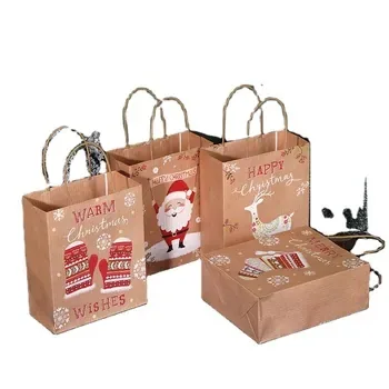 Custom Christmas-Print Kraft paper Shopping Tote Style 844