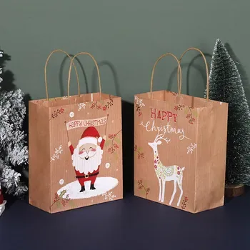Custom Christmas-Print Kraft paper Shopping Tote Style 844