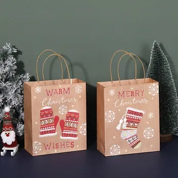 Custom Christmas-Print Kraft paper Shopping Tote Style 844