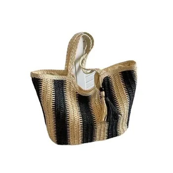 Custom Striped Straw Shopping Tote